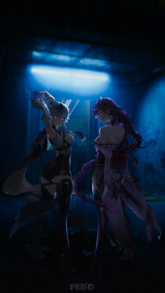 Acheron and Black Swan Honkai Star Rail Cinematic Wallpaper in Moody Blue Light