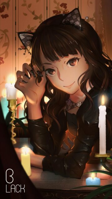 Beautiful Anime Cat Girl Candlelight Portrait Aesthetic Wallpaper
