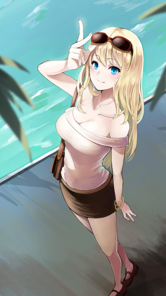 Beautiful Blonde Anime Girl Summer Vacation Wallpaper High Definition