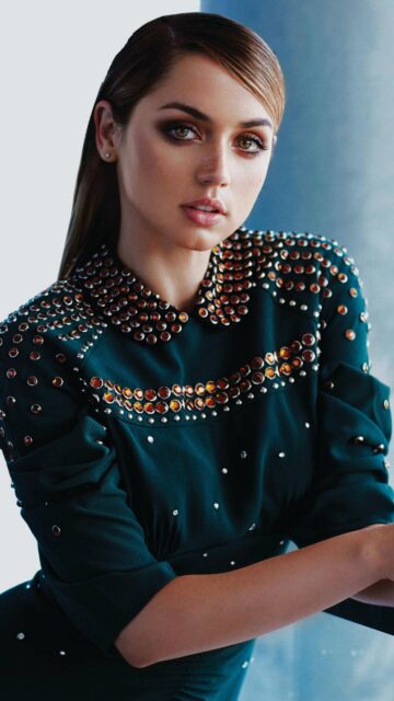Stunning Ana de Armas in Embellished Green Dress Portrait Wallpaper