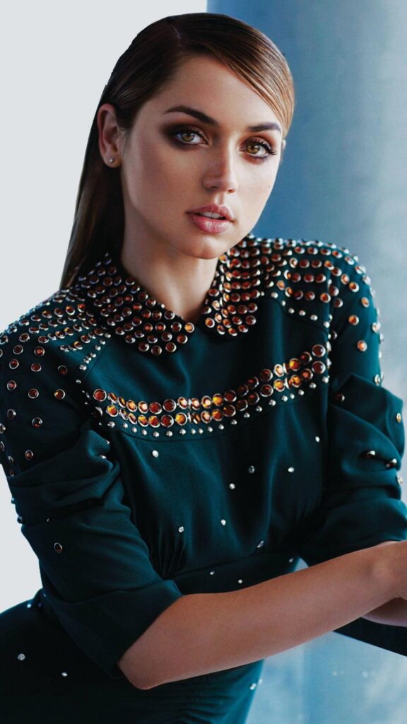 Stunning Ana de Armas in Embellished Green Dress Portrait Wallpaper