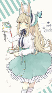 Cute Anime Easter Rabbit Girl Pouring Tea Wallpaper for Mobile