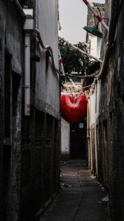 Romantic Heart in Narrow Chinese Alleyway Aesthetic Phone Wallpaper