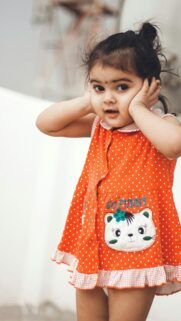 Cute Baby Girl in Orange Polka Dot Dress High Quality Mobile Wallpaper
