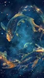 Ethereal Pisces Zodiac Cosmic Fish Art for Phone Wallpaper