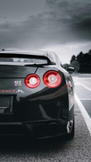Black Nissan GT-R Rear View Sports Car 4K Phone Wallpaper