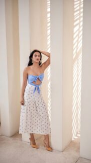 Stunning Camila Mendes in Polka Dot Summer Outfit Mobile Wallpaper
