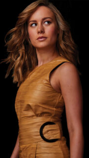 Brie Larson Elegant Leather Dress Portrait Mobile Wallpaper