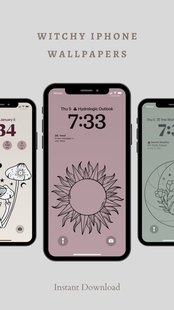 Minimalist Witchy Sun and Floral Spiritual iPhone Wallpaper