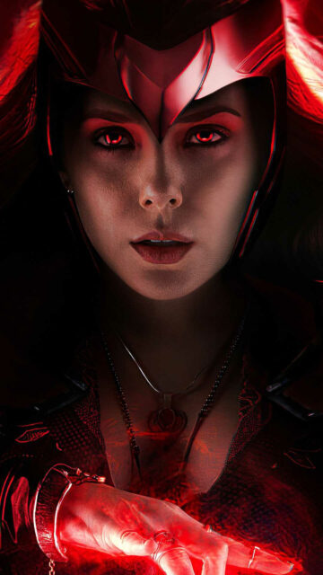 Scarlet Witch Glowing Red Eyes Cinematic Mobile Wallpaper