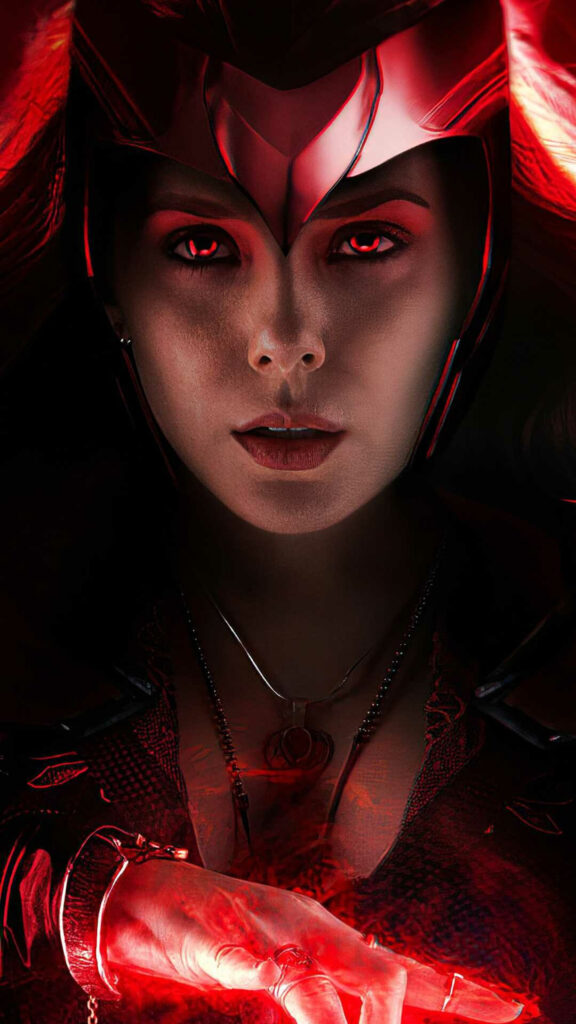 Scarlet Witch Glowing Red Eyes Cinematic Mobile Wallpaper