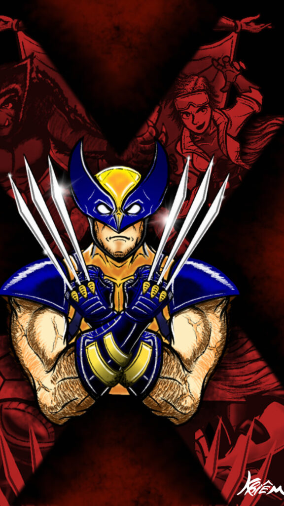 Wolverine X-Men Character Crossed Claws Art Mobile Wallpaper