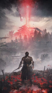 Nioh Series Samurai Warrior Standing Over Crimson Battlefield Mobile Wallpaper