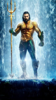Jason Momoa as Aquaman Standing in Waterfall Mobile Wallpaper