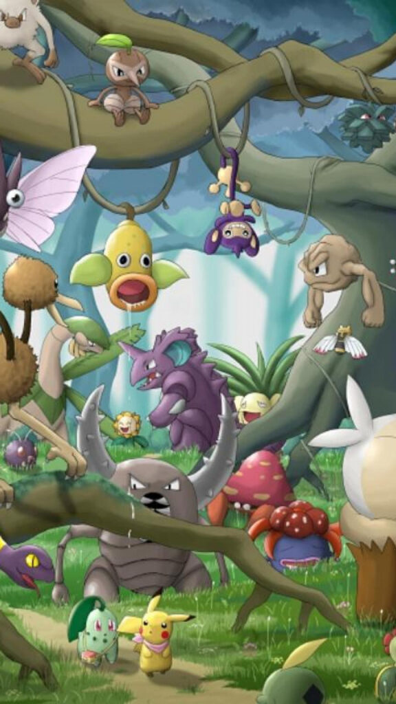 Vibrant Pokemon Forest Adventure Mobile Wallpaper