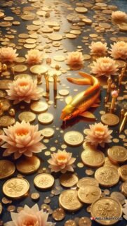 Golden Prosperity Fish Vision Board for Abundance and Wealth Wallpaper