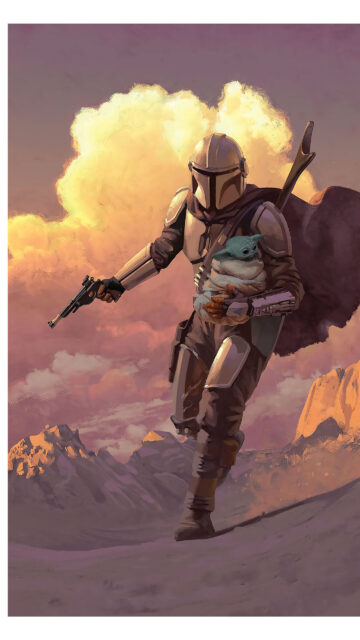 The Mandalorian and Grogu Scenic Sunset Mobile Wallpaper