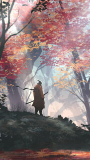 Samurai in Autumn Forest Mobile Wallpaper