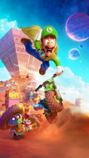 Luigi Riding a Motorcycle in a Desert Realm Mobile Wallpaper