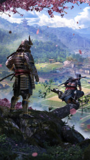 Samurai and Shinobi overlooking the Japanese Valley Mobile Wallpaper