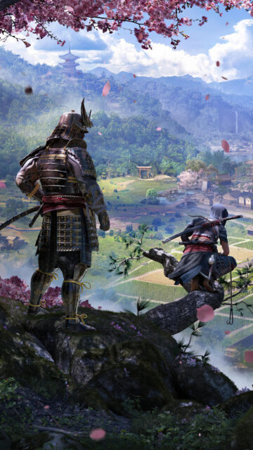 Samurai and Shinobi overlooking the Japanese Valley Mobile Wallpaper