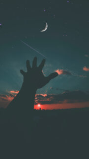 Celestial Crescent Moon Reaching Hand Spiritual Manifestation Wallpaper