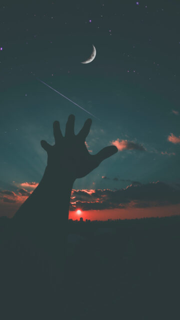 Celestial Crescent Moon Reaching Hand Spiritual Manifestation Wallpaper