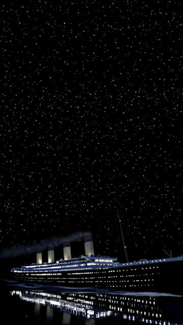 Illuminated Cruise Ship Under Starry Night Mobile Wallpaper