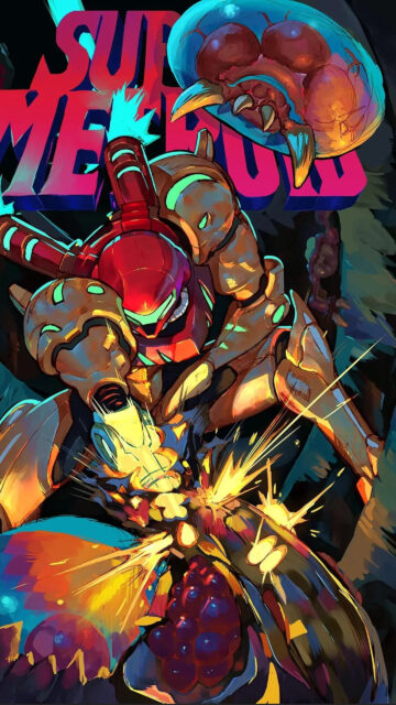 Samus Aran Combat Action Super Metroid Mobile Wallpaper