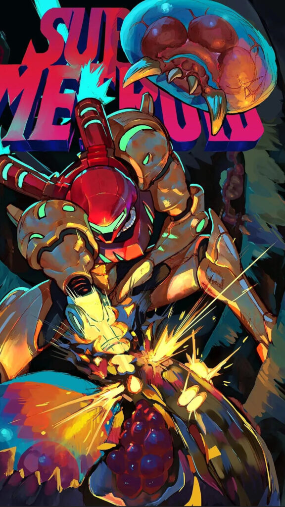 Samus Aran Combat Action Super Metroid Mobile Wallpaper