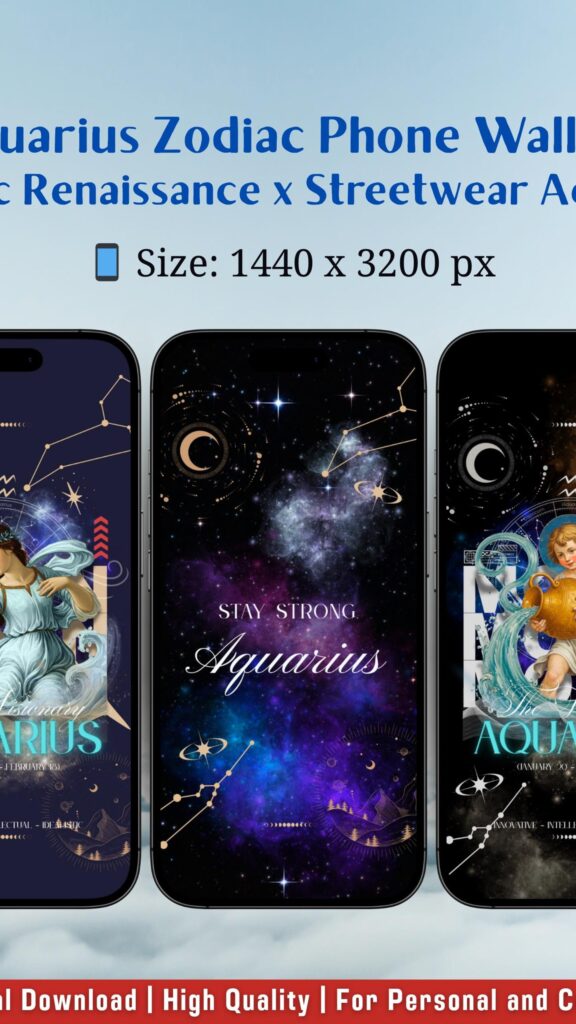 Aquarius Zodiac Aesthetic Renaissance and Celestial Phone Wallpaper