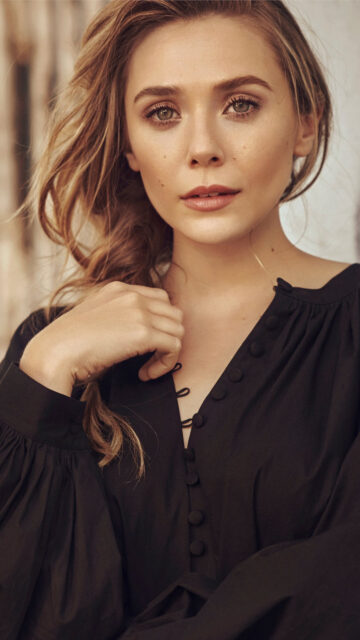 Portrait of Elizabeth Olsen in Black Dress Mobile Wallpaper