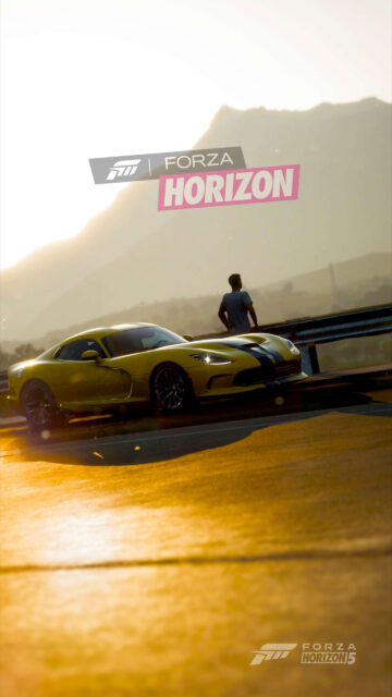 Yellow Dodge Viper Horizon Sunset Mobile Wallpaper