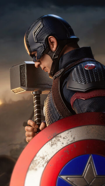 Captain America Holding Mjolnir Avengers Mobile Wallpaper