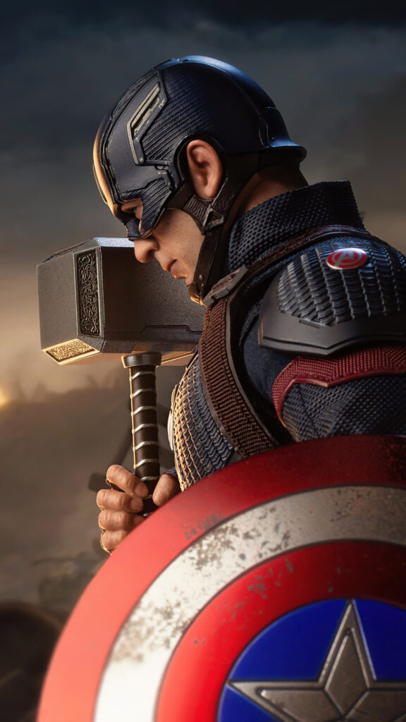 Captain America Holding Mjolnir Avengers Mobile Wallpaper