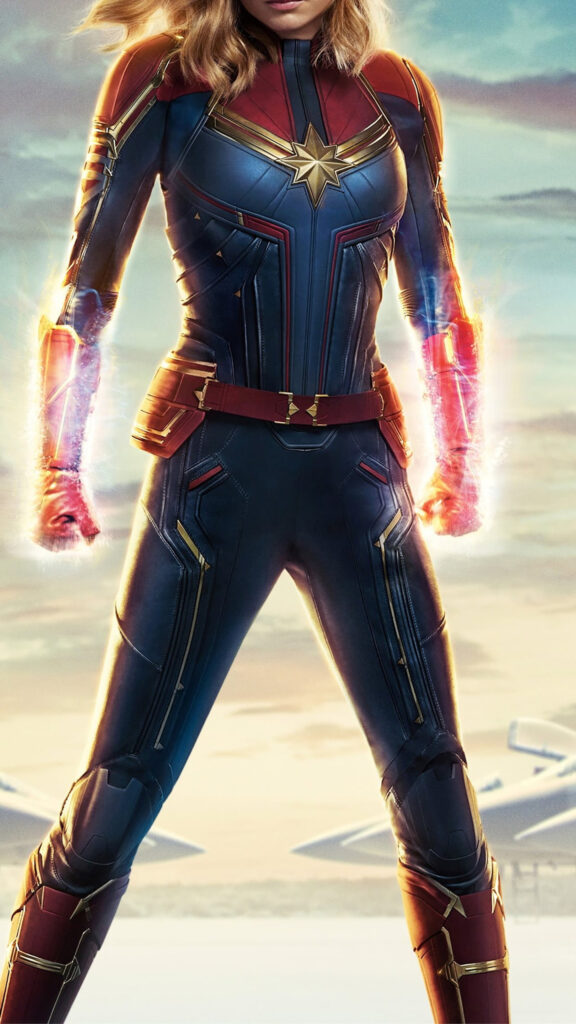 Captain Marvel Cinematic Power Stance 4K Mobile Wallpaper