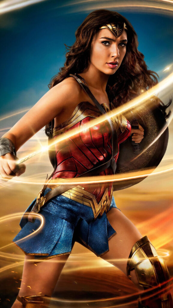 Wonder Woman Gal Gadot Action Pose Mobile Wallpaper