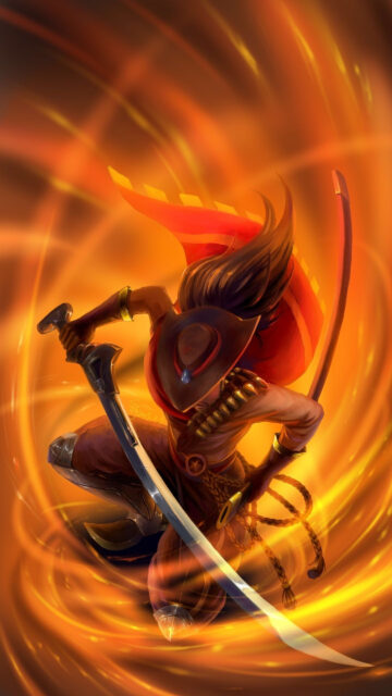 Fiery Cowboy Warrior Blade Dance Vertical Phone Wallpaper