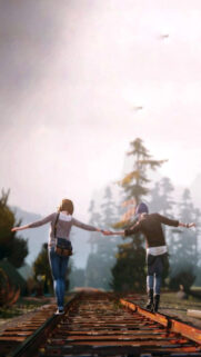 Life is Strange Max and Chloe Walking on Railroad Tracks Mobile Wallpaper