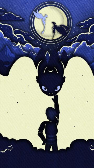 How to Train Your Dragon Silhouette Night Phone Wallpaper