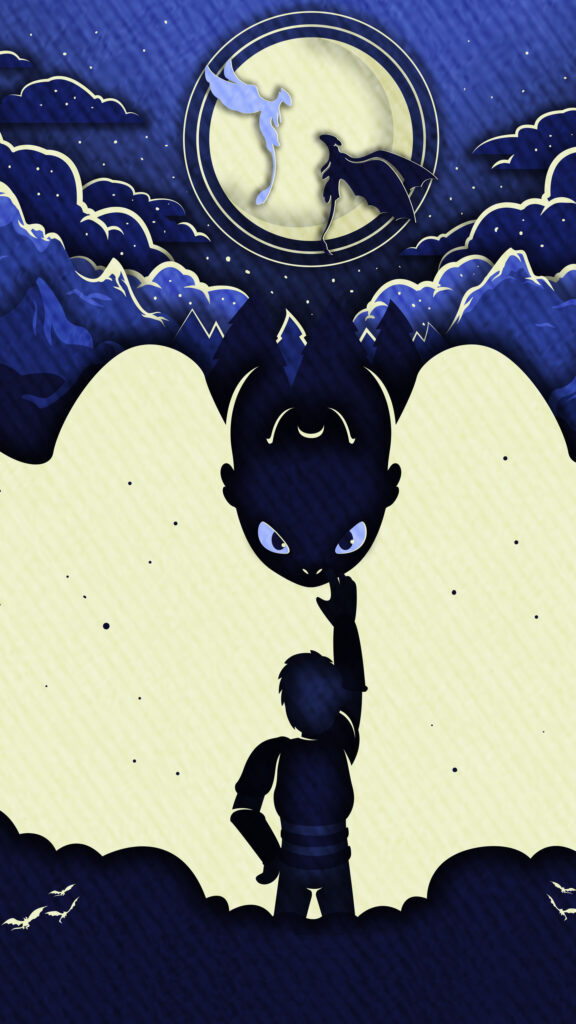 How to Train Your Dragon Silhouette Night Phone Wallpaper