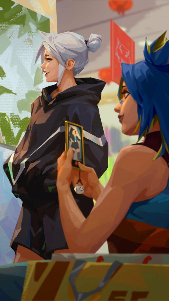 Valorant Jett and Neon Shopping Day Mobile Wallpaper