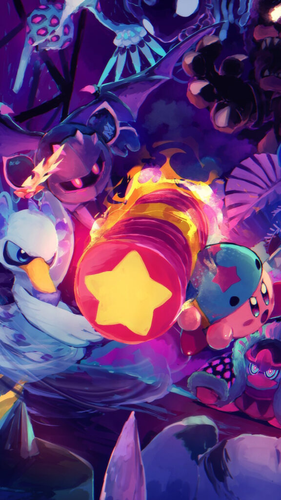 Kirby and Friends Battle Action Mobile Wallpaper