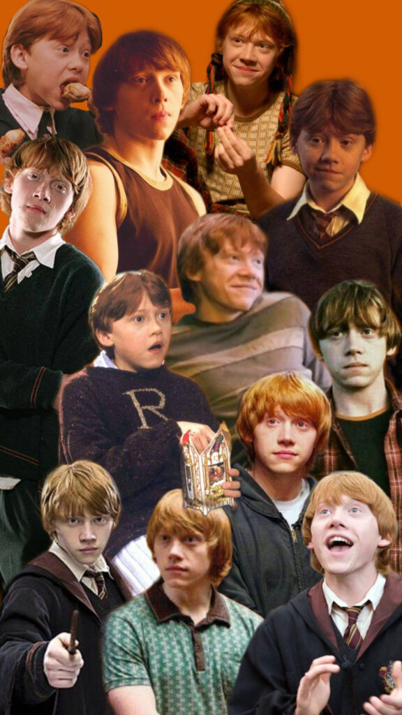 A Collage of Ron Weasley Moments Mobile Wallpaper