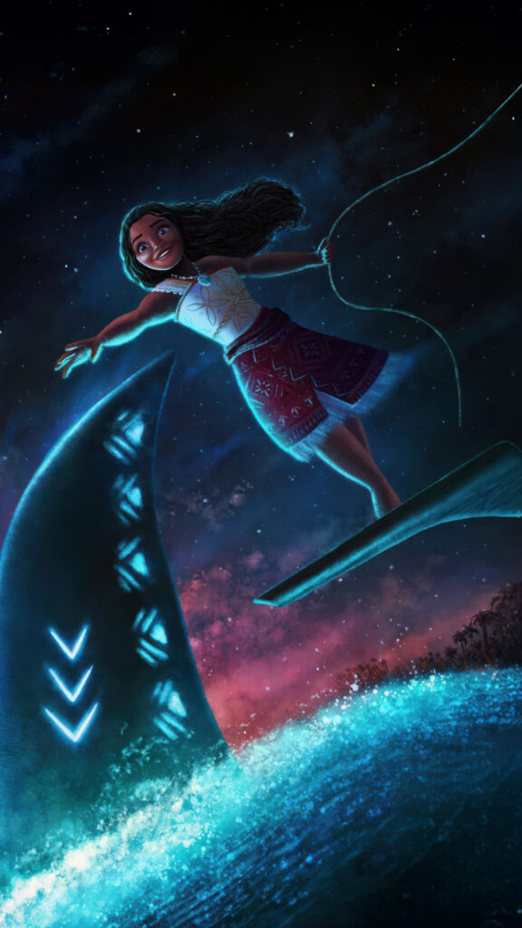 Moana Wayfinding Across the Glowing Night Sea Mobile Wallpaper