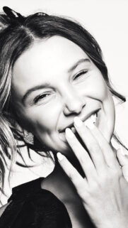 Black and White Portrait of Millie Bobby Brown Mobile Wallpaper