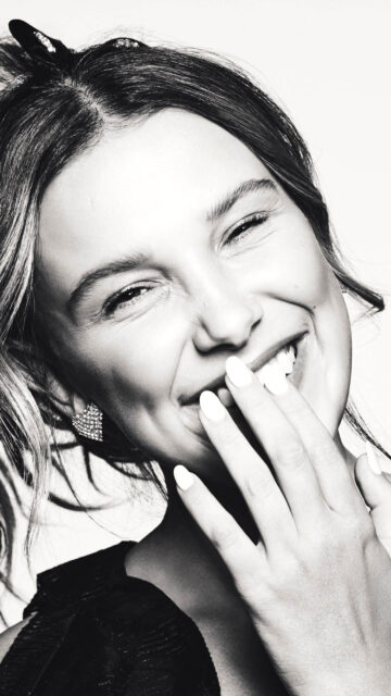 Black and White Portrait of Millie Bobby Brown Mobile Wallpaper
