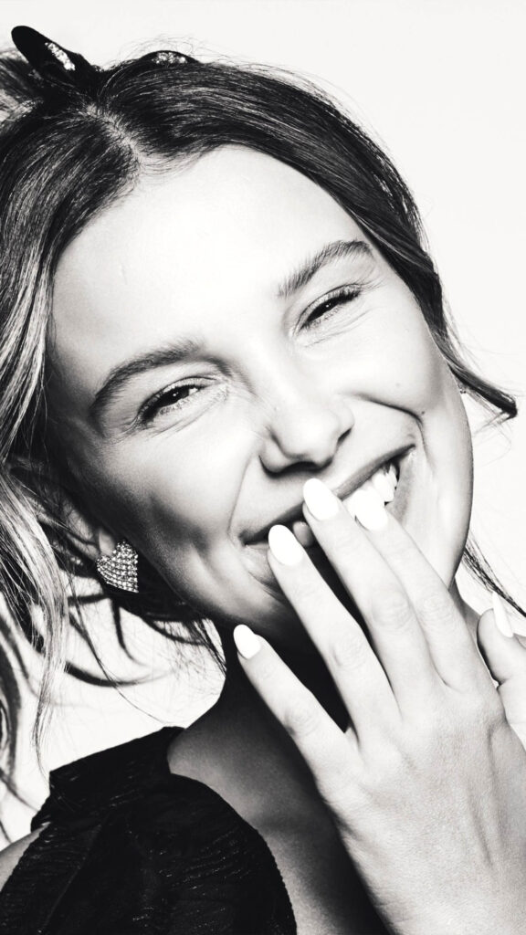 Black and White Portrait of Millie Bobby Brown Mobile Wallpaper