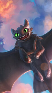 Toothless Dragon Flying in Sky Artistic Mobile Wallpaper