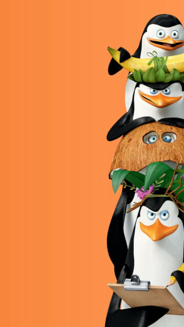 Stacked Penguins Cartoon Characters Fun Mobile Wallpaper